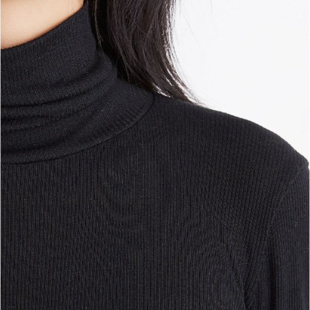 Madewell Fine Ribbed Turtleneck Top (True Black) (XXS)